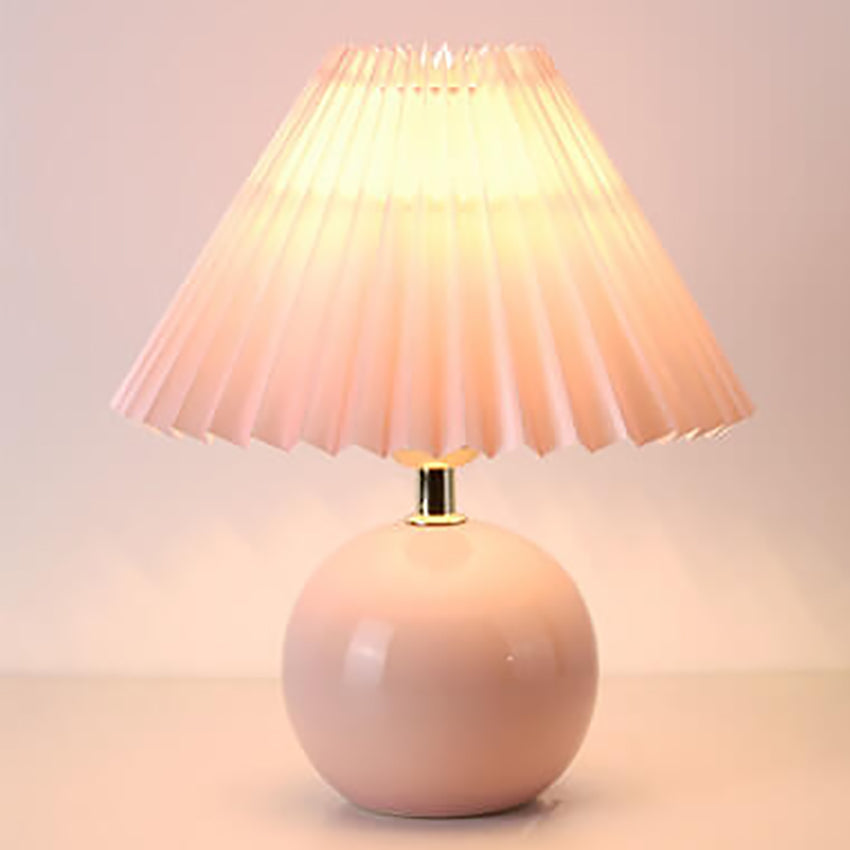 Vintage Pleated Fabric Lampshade Ceramic 1-Light Table Lamp