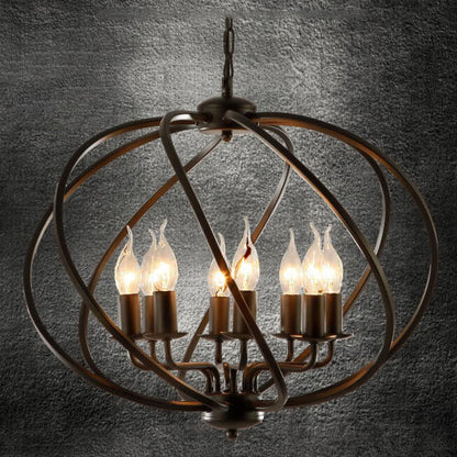 Industrial Vintage Iron Pumpkin Candle 8-Light Chandelier