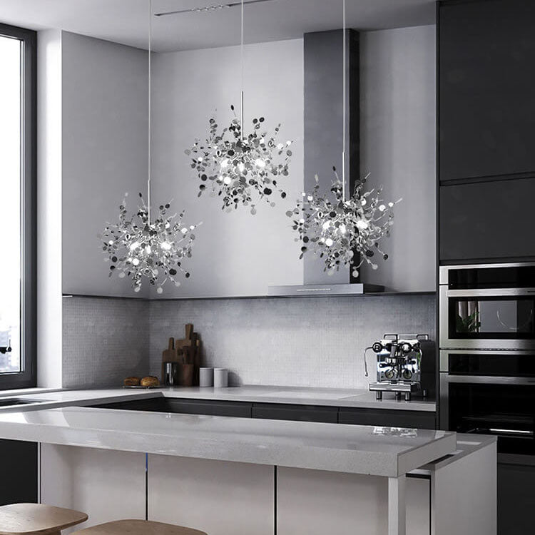 Contemporary Nordic Creative Art Stainless Steel 3-Light Chandelier For Living Room