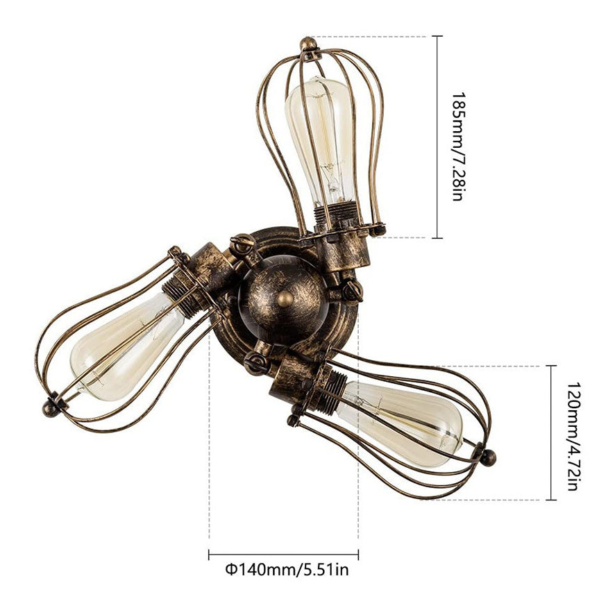Contemporary Industrial Iron Cage Grill 3/4 Light Semi-Flush Mount Ceiling Light For Living Room