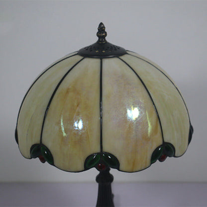 Vintage Tiffany Beige Green Gem Dome 1-Light Table Lamp