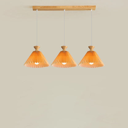 Nordic Wooden Pleated Cone 1/3 Light Island Light Chandelier