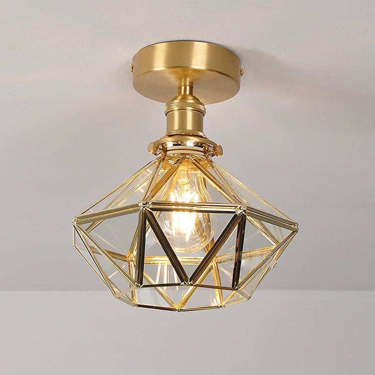 Modern Light Luxury Copper Glass 1-Light Semi-Flush Mount Light