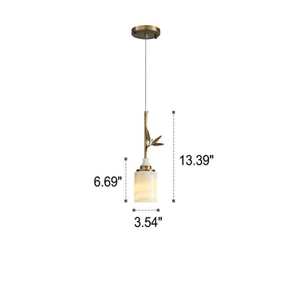 Modern Chinese Marble Column Brass 1-Light Pendant Light