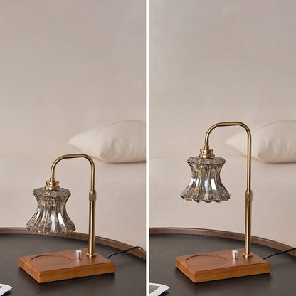 Traditional Vintage Pleated Glass Hardware Solid Wood 1-Light Melting Wax Table Lamp For Living Room