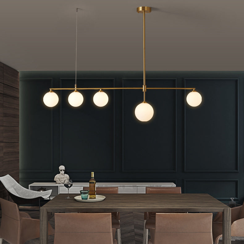 Contemporary Nordic Copper Glass Ball Strip 4/5 Light Chandeliers For Dining Room