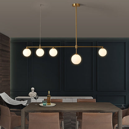 Contemporary Nordic Copper Glass Ball Strip 4/5 Light Chandeliers For Dining Room