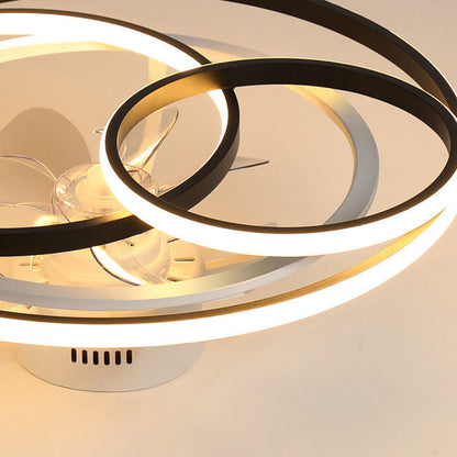 مروحة سقف LED بتصميم بسيط ومبتكر مع تداخل حلقتين 