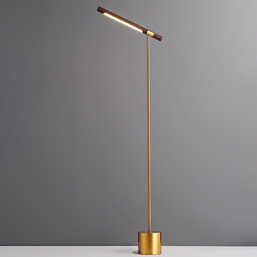 Nordic Minimalist Imitation Walnut Wood Grain Cylindrical Strip Hardware Base LED Standing Floor Lamp
