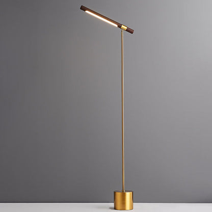 Nordic Minimalist Imitation Walnut Wood Grain Cylindrical Strip Hardware Base LED Standing Floor Lamp