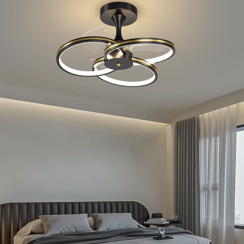 مروحة LED فاخرة من الأكريليك بتصميم ثلاثي الحلقات مثبتة على الحائط