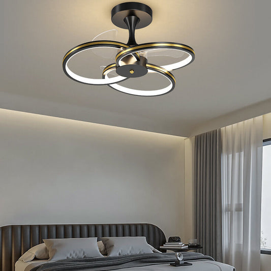 مروحة LED فاخرة من الأكريليك بتصميم ثلاثي الحلقات مثبتة على الحائط