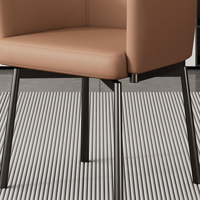 Modern Minimalist Square Upholstered Microfiber Leather Metal Dining Chair Backrest Armrest For Dining Room