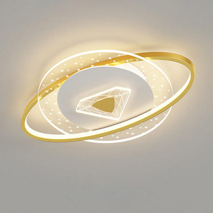 Contemporary Creative Kids Round Circle Diamond Iron Acrylic LED Flush Mount Ceiling Light For Bedroom
