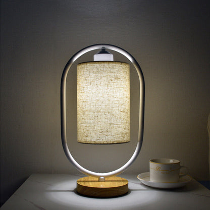 Nordic Linen White Ring 1-Light Dimmable Table Lamp