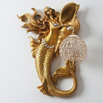 Modern Creative Resin Mermaid Shape Crystal Lampshade 1-Light Wall Sconce Lamp