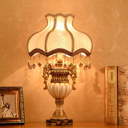Traditional European Vase Base Resin Fabric 1-Light Table Lamp For Bedroom