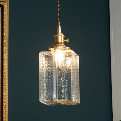 Contemporary Vintage Rectangular Square Draped Glass Brass 1-Light Pendant Light For Living Room