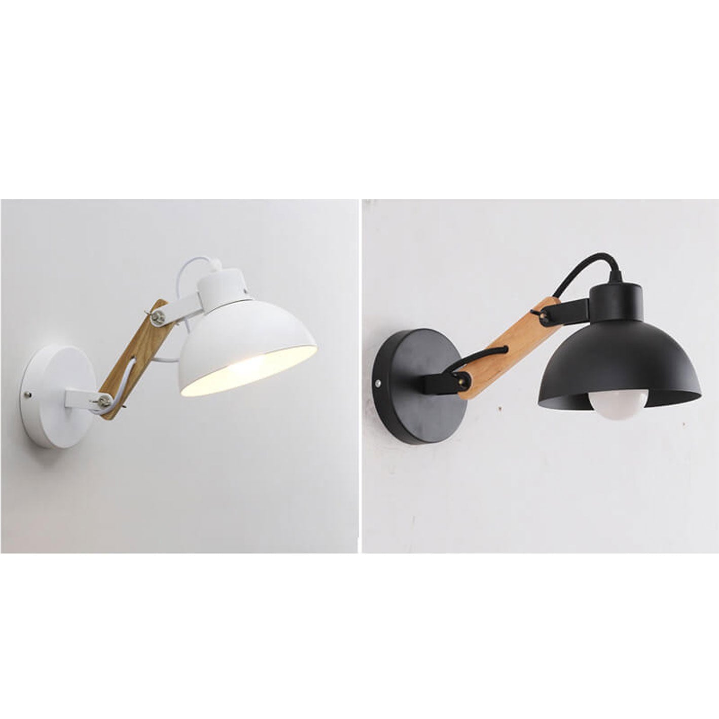 Nordic Simple Semicircle Solid Wood Wrought Iron 1-Light Wall Sconce Lamp