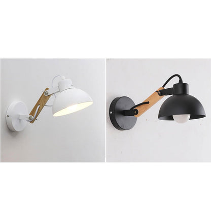 Nordic Simple Semicircle Solid Wood Wrought Iron 1-Light Wall Sconce Lamp