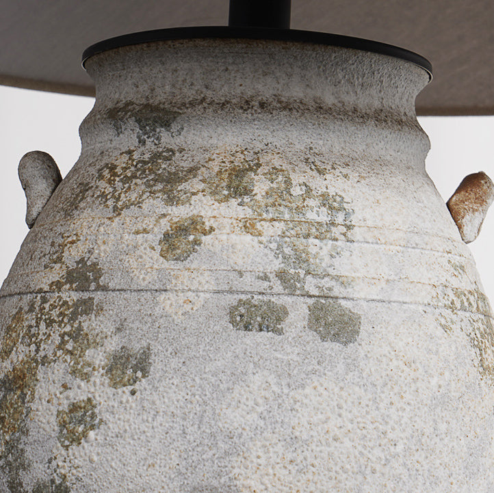 Traditional Vintage Ceramic Fabric Metal Conic Pot 1-Light Table Lamp For Bedside