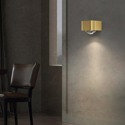 Modern Minimalist Copper Rounded Cuboid Up And Down Luminous LED Wall Sconce Lamp For Bedroom