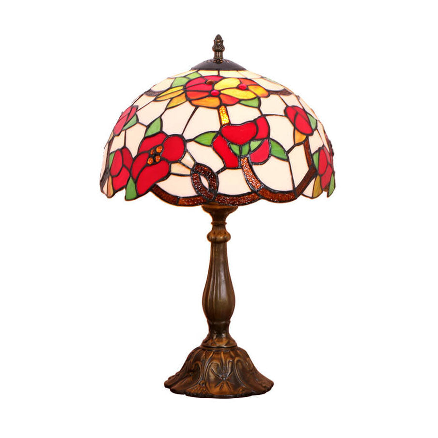 Tiffany Trumpet Flower Stained Glass Dome 1-Light Table Lamp