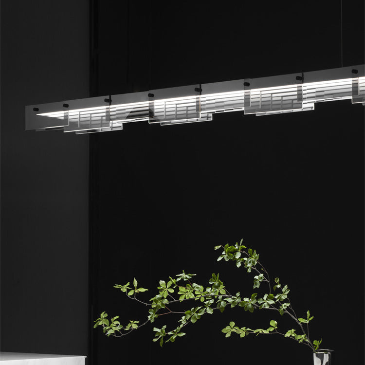 ثريا جزيرة LED طويلة من الزجاج النحاسي بتصميم عصري بسيط لغرفة المعيشة