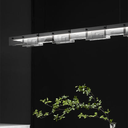 ثريا جزيرة LED طويلة من الزجاج النحاسي بتصميم عصري بسيط لغرفة المعيشة
