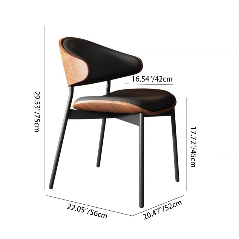 Contemporary Retro PU Wood Metal Sponge Square Curved Dining Chair Backrest For Dining Room