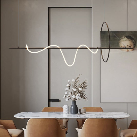 ثريا جزيرة LED بتصميم قوسي على شكل سبيكة معدنية بسيطة وعصرية لغرفة الطعام 