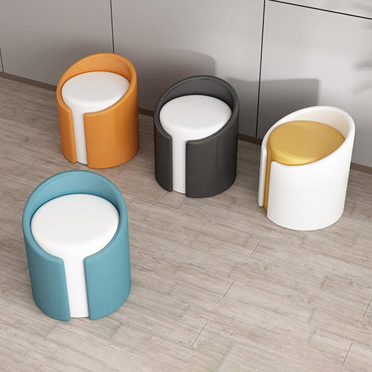 Modern Minimalist PU Leather Wood Sponge Round Cylinder Vanity Stool Backrest For Bedroom