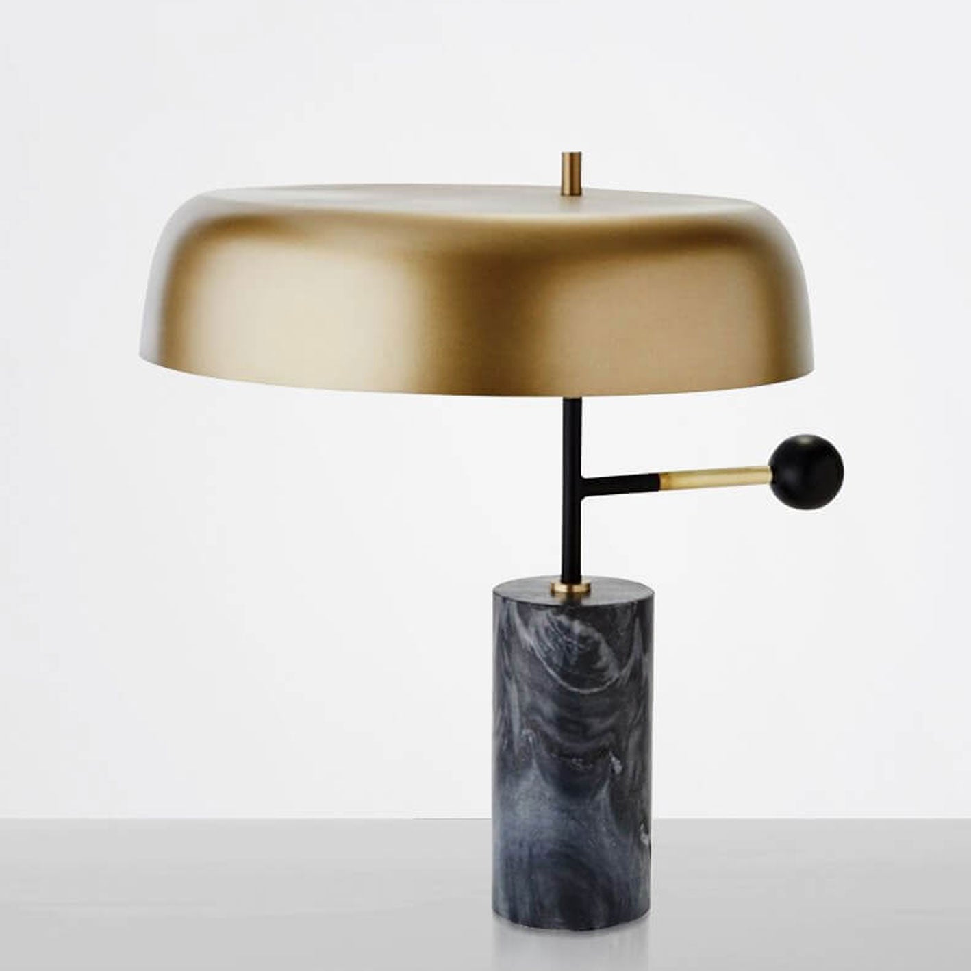 Modern Light Luxury Gold Shade Marble Column Base 1-Light Table Lamp