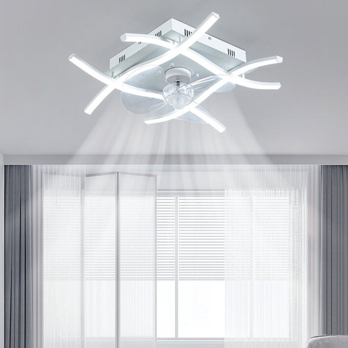 Modern Minimalist Square Aluminum Corrugated Inverter LED Flush Mount Ceiling Fan Light