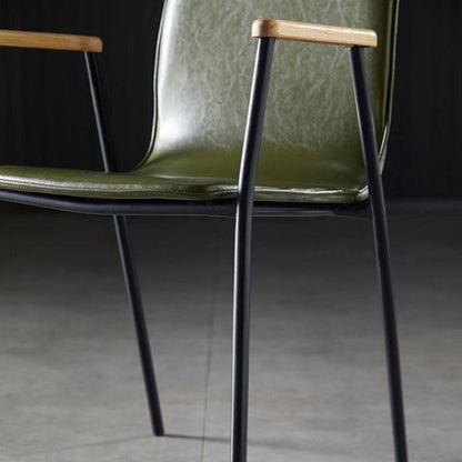 Contemporary Industrial Square Upholstered Faux Leather Wooden Dining Chair Backrest Armrest For Dining Room