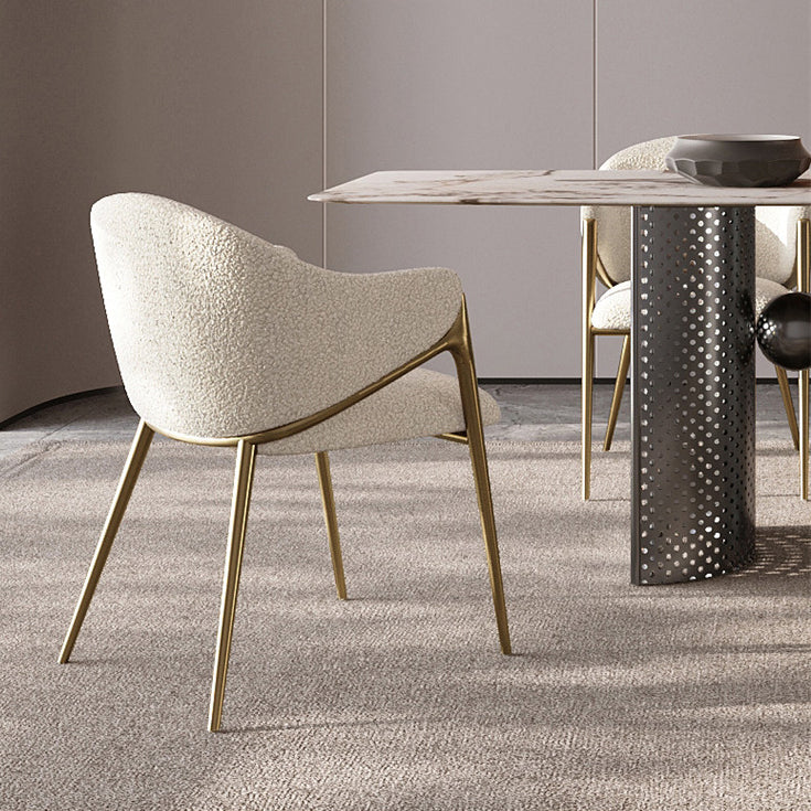 Contemporary Luxury Round Lambswool Carbon Steel Legs Dining Chair Backrest Armrest For Dining Room