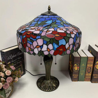 Vintage Tiffany Stained Glass Mediterranean Dome 1-Light Table Lamp