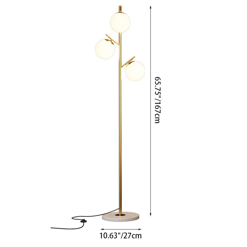 Contemporary Scandinavian Orb Pillar Metal Marble Glass 3-Light Standing Floor Lamp For Living Room