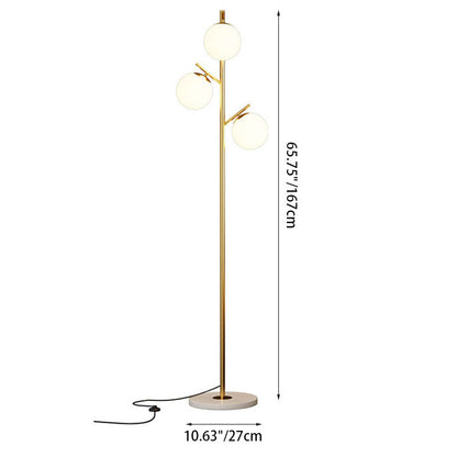Contemporary Scandinavian Orb Pillar Metal Marble Glass 3-Light Standing Floor Lamp For Living Room