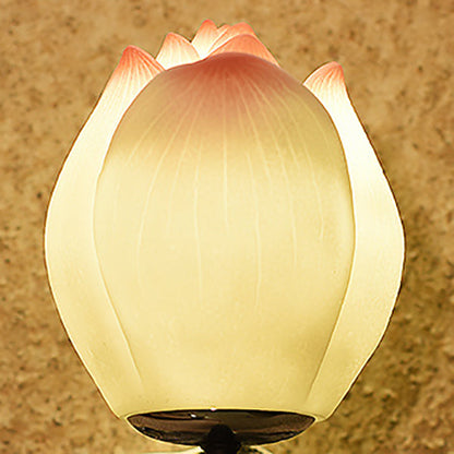 伝統的な中国樹脂製蓮の花金具 リビングルーム用 1灯壁取り付け用燭台ランプ