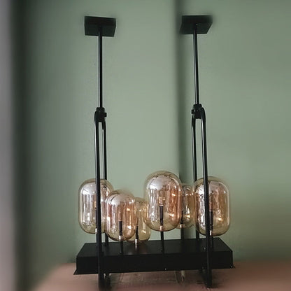 ثريا جزيرة LED بتصميم عصري إبداعي مستطيل الشكل من الحديد والزجاج بستة مصابيح لغرفة المعيشة 