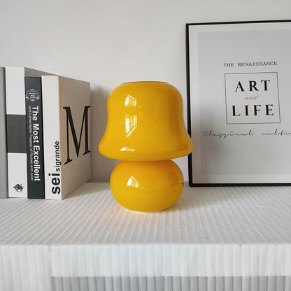 French Cream Handmade Glass Mushroom 1-Light Table Lamp