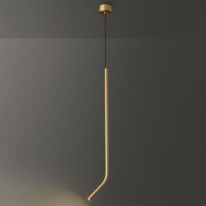 Modern Minimalist Bent Fine Tube All Copper LED Pendant Light For Bedroom