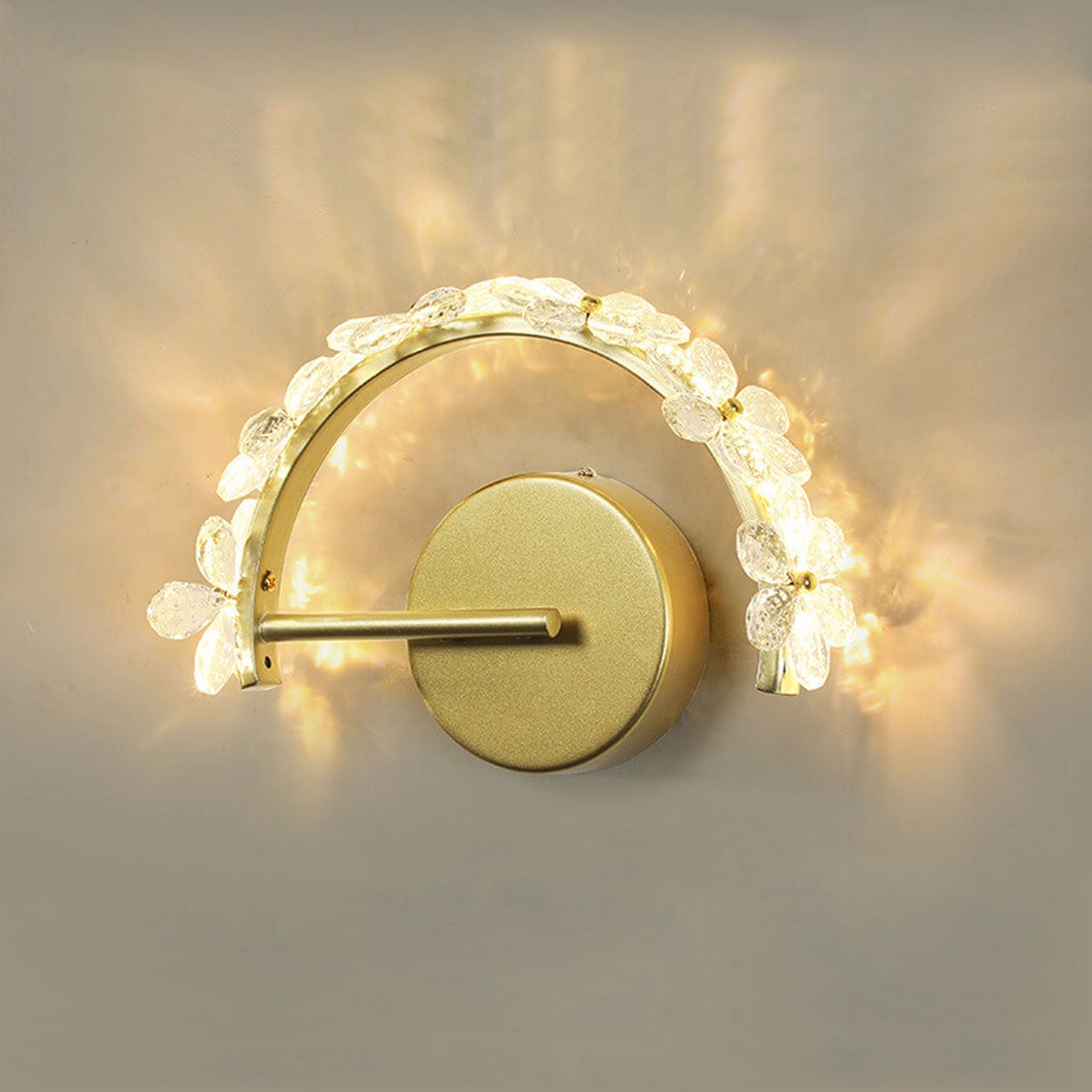 Nordic Gold Crystal Flower Half Circle  LED Wall Sconce Lamp