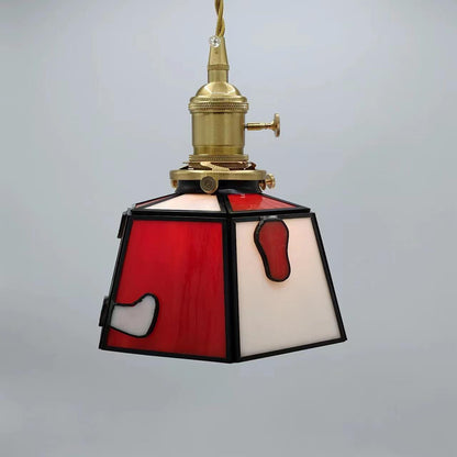 Traditional Vintage Brass Glass Cylinder Quadripartite Horn Lattice 1-Light Pendant Light For Dining Room