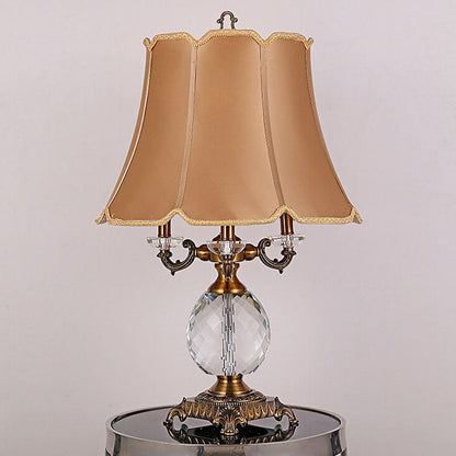 Modern Luxury Fabric Shade Candle Crystal Base 3/4 Light Table Lamp