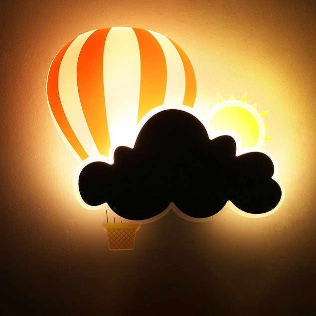 Contemporary Creative Kids Hot Air Balloon Clouds Iron Acrylic LED Wall Sconce Lamp For Bedroom