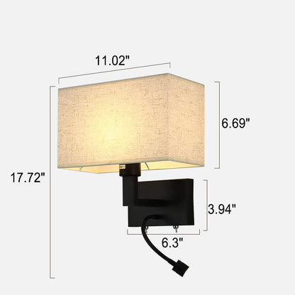 Modern Minimalist Solid Color Rectangular Iron Fabric 2-Light Wall Sconce Lamp