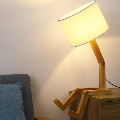 Nordic Creative Fabric Solid Wood Robot 1-Light Table Lamp