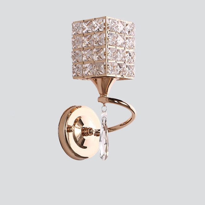 Modern Luxury Crystal Cylindrical Square 1-Light Wall Sconce Lamp